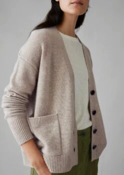 Wool Cashmere Boxy Cardigan | Putty -Novesta Store WKNUS34 5
