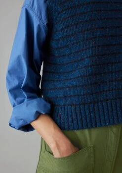 Stripe Donegal Merino Knitted Tank | Blue/Navy -Novesta Store WKNUS35 6