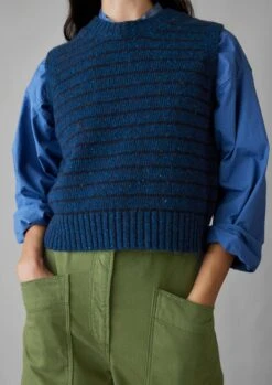 Stripe Donegal Merino Knitted Tank | Blue/Navy -Novesta Store WKNUS35 7
