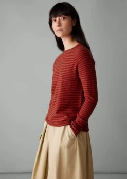 Stripe Wool Cashmere Neat Sweater | Red Earth/Harissa -Novesta Store WKNUS36 9