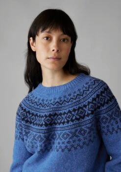 Fair Isle Yoke Wool Sweater | Cornflower/Navy -Novesta Store WKNUS38 9