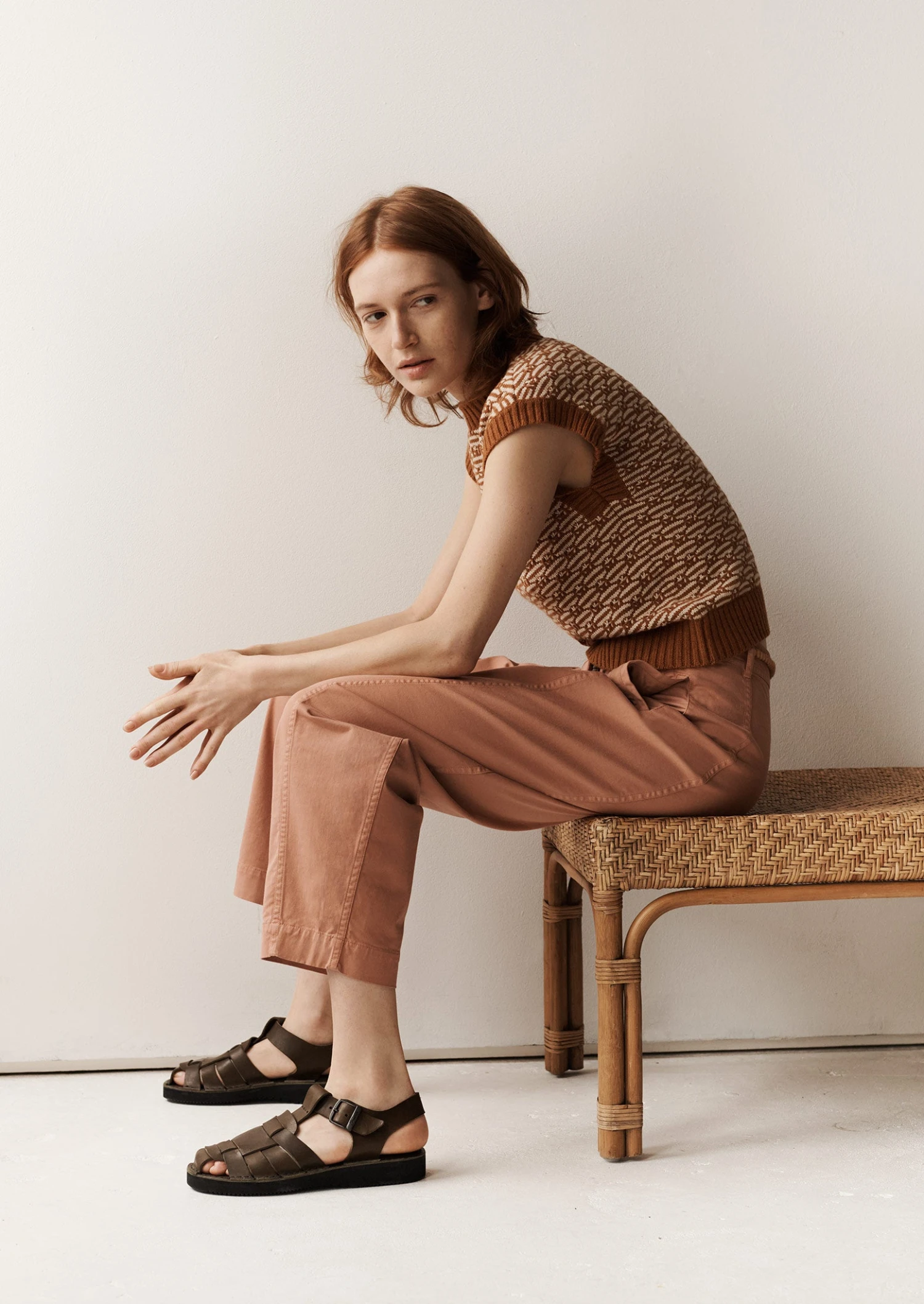 Flat Front Cotton Twill Trousers | Madder Rose 4 Flat Front Cotton Twill Trousers | Madder Rose - Image 2