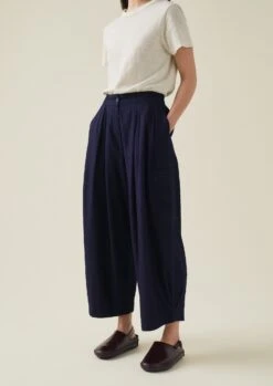 Indigo Cotton Twill Wide Leg Trousers | Indigo -Novesta Store WTRTW03 3