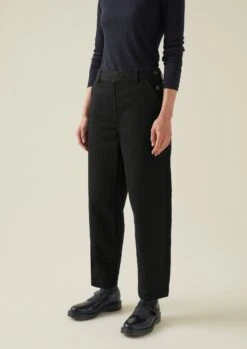 Black Denim Side Button Trousers | Black -Novesta Store WTRTW16 2