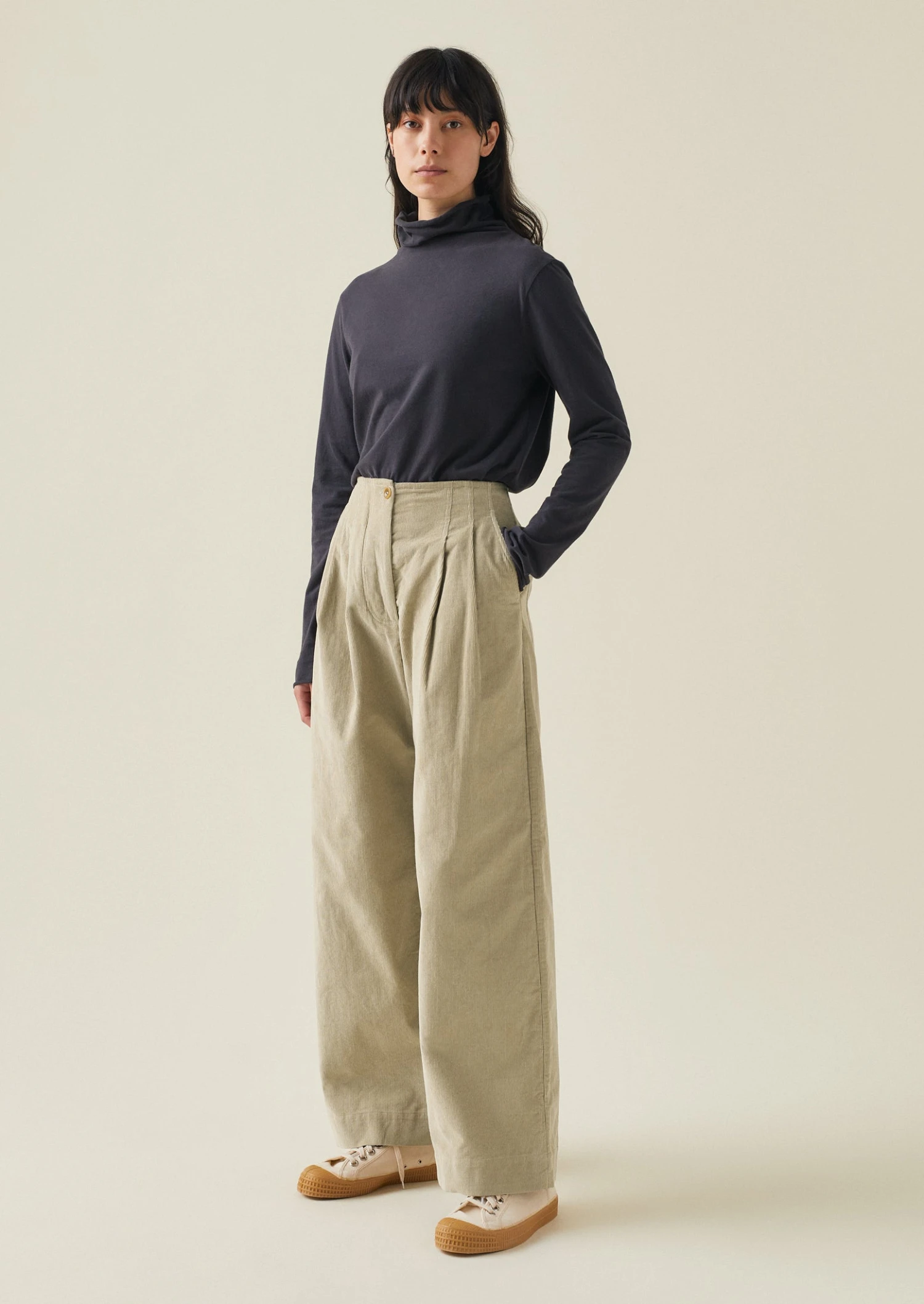 Pleated Organic Soft Cord Trousers | Stone 4 Pleated Organic Soft Cord Trousers | Stone - Image 2