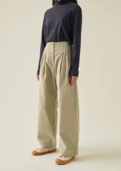 Pleated Organic Soft Cord Trousers | Stone 9 Pleated Organic Soft Cord Trousers | Stone -Novesta Store WTRTW22 2