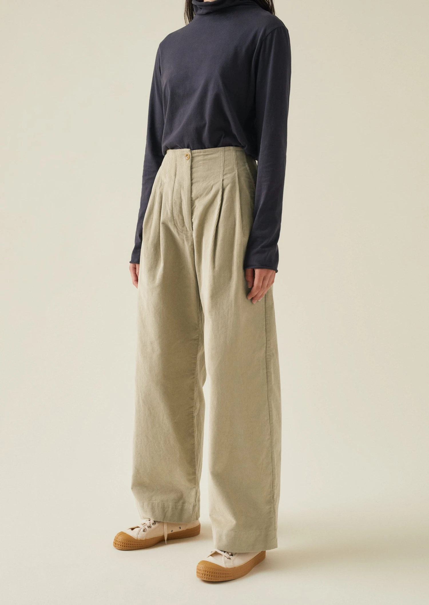 Pleated Organic Soft Cord Trousers | Stone 5 Pleated Organic Soft Cord Trousers | Stone - Image 3