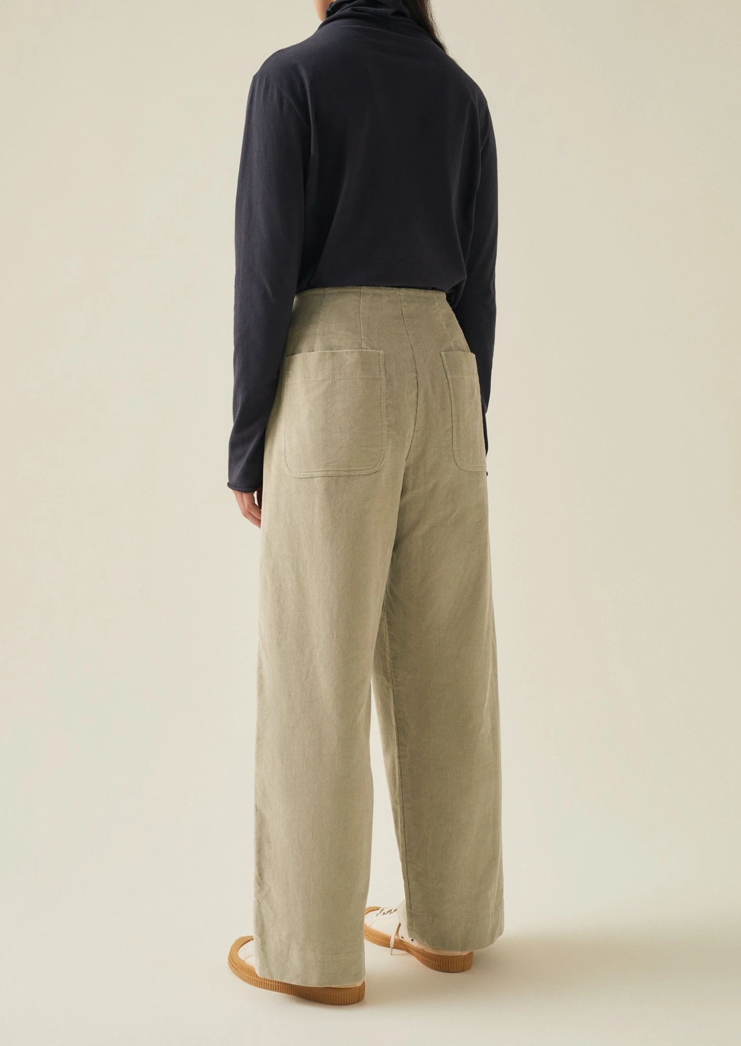 Pleated Organic Soft Cord Trousers | Stone 6 Pleated Organic Soft Cord Trousers | Stone - Image 4
