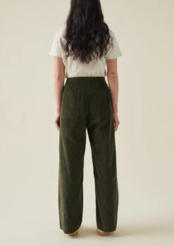 Pleated Organic Soft Cord Trousers | Tent Green -Novesta Store WTRTW22 6