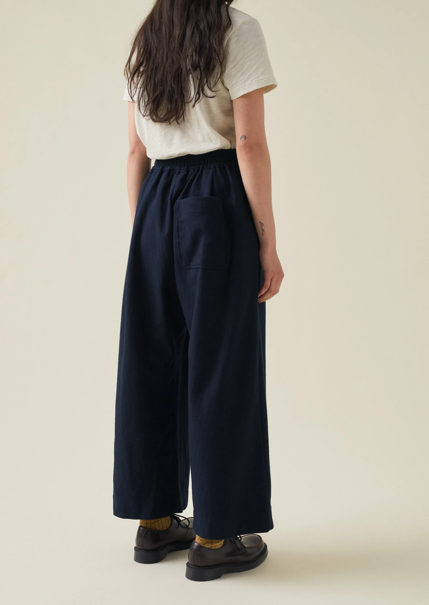 Cotton Wool Herringbone Pull On Trousers | Dark Navy 8 Cotton Wool Herringbone Pull On Trousers | Dark Navy - Image 6