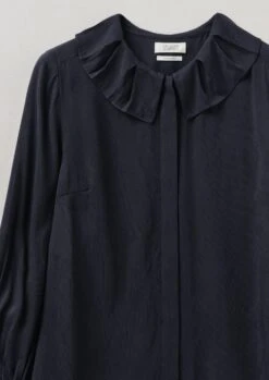Ruffle Collar Crinkle Twill Shirt | Midnight -Novesta Store WWTTW20 10