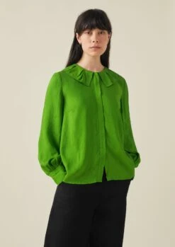 Ruffle Collar Crinkle Twill Shirt | Spruce -Novesta Store WWTTW20 3