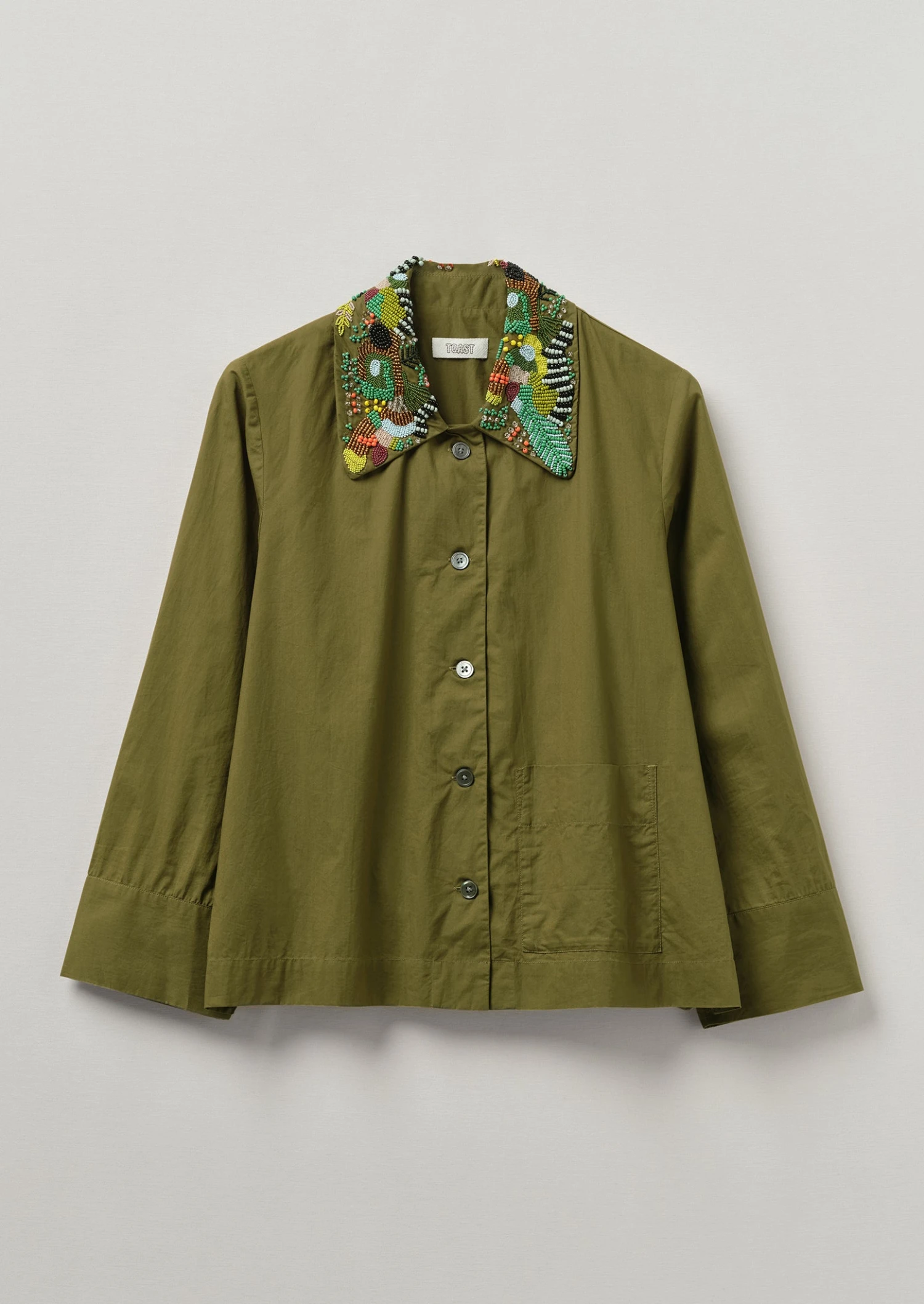 Hand Beaded Poplin PJ Shirt | Rich Olive 3 Hand Beaded Poplin PJ Shirt | Rich Olive